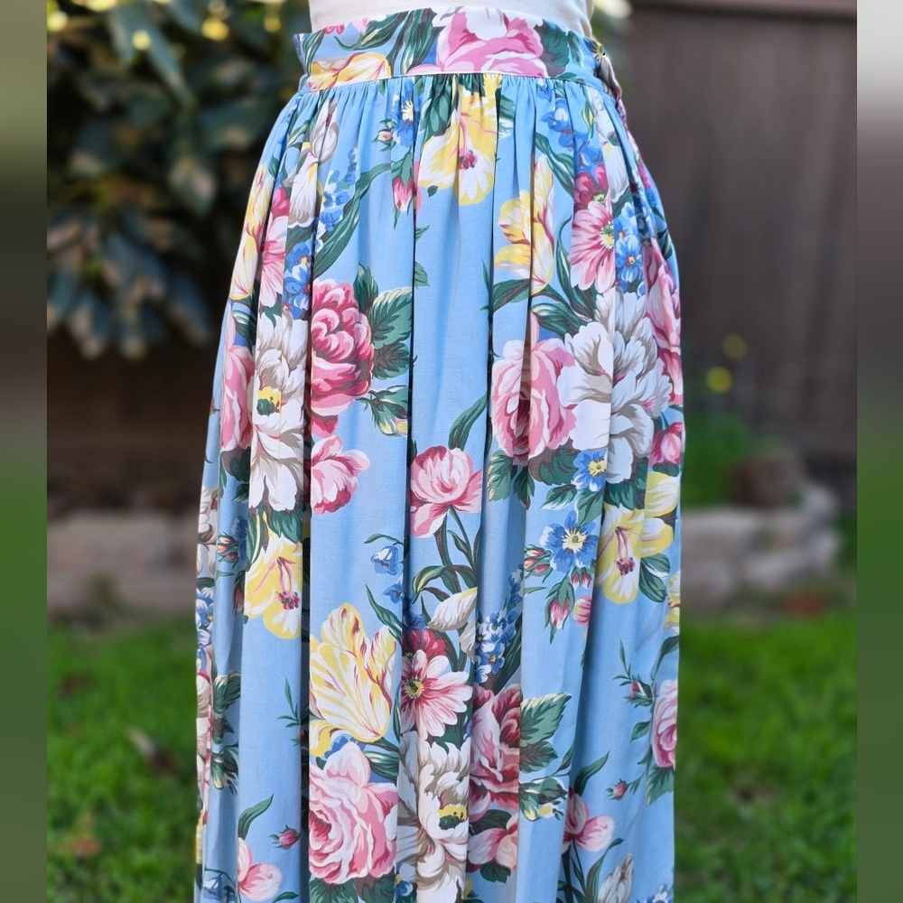 Ralph Lauren Vintage 80s Floral High Waist Cottage Skirt 100% Rayon Size 4
